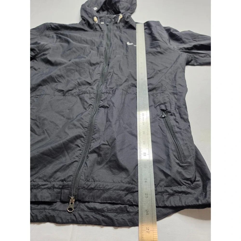 Nike Running Jacket Men's Medium Black Nylon Ripstop Hooded Full Zip Athletic